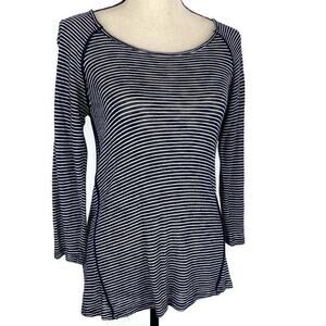 TOBI Slub Panel Blouse Navy Blue White Striped 3/4 Sleeve Scoopneck Womens